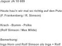 Jaguar JA 10 689 Heute hau'n wir mal so richtig auf den Putz (F. Frankenberg / R. Simson) Krach - Bumm - Polka (Rolf Simson / Max Milde) Bemerkung: Inga Horn und Rolf Simson als Inga + Rolf